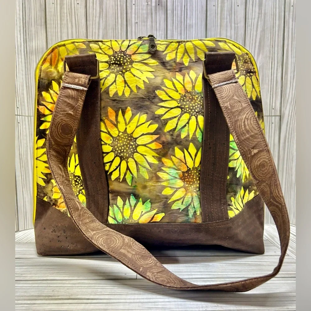 Sunflower Handbag Purse Handmade Double Handles Yellow Brown 11" x 14" - Picture 2 of 6
